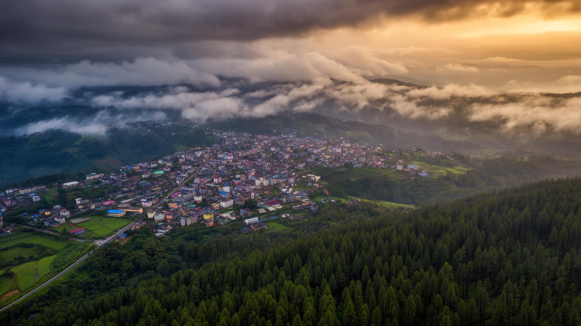 Scenic aerial view of Shillong hills and city, Meghalaya